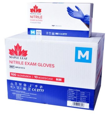 Nieuw! Maple Leaf handschoen, Nitrile, blauw, poedervrij, Maat S 100/doos (omdoos 10 x 100 stuks)