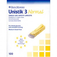 Lifescan Unistik 3 bloedlancetten steriel, doos 100 stuks.